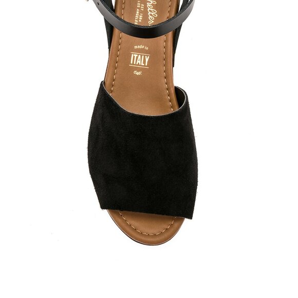 Seychelles Open Toe Wedge - Black Suede and Brown Wood-like - Picture 3 of 10